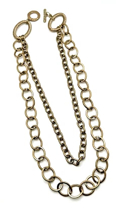 Premier Designs Double Chain Choker Necklace Gold Tone Layered Statement 18" - Image 1 of 4