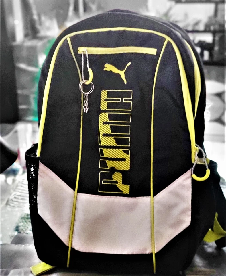 PUMA Logo Padded Bag School SPORT BLACK/GREEN  Backpack SIZE 18.5” (H) x 13” (W) - Image 1 of 4