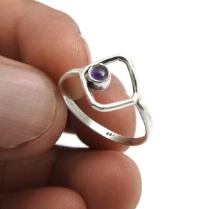 February Birth Amethyst Stone Solid Silver Statement Band Bezel New Ring Jewelry - Picture 1 of 8