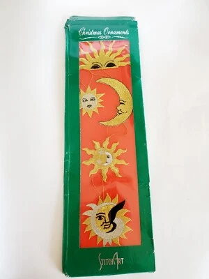 Vintage Embroidered Iron On Patch Hanging Christmas Ornaments Celestial Sun Moon - Image 1 of 4