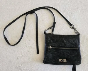 J Crew Black Leather Purse Mini Crossbody Pebbled Turn Lock - Foto 1 di 11