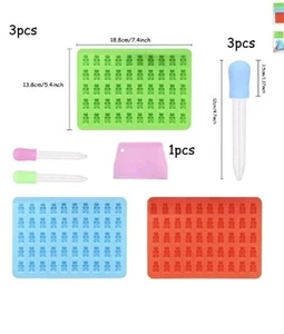 3 Stück Gummibärchen Form Bonbon Formen Antihaft Silikonformen mit 3 Pipetten - Bild 1 von 4