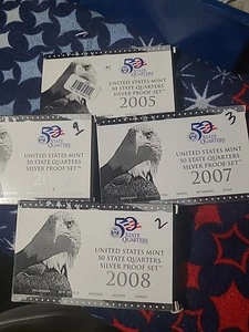 2005, 2006, 2007 & 2008 US Mint Silver Proof State Quarter sets with Boxes/COAs - Picture 1 of 12