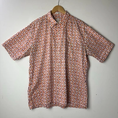 Vtg Burma Bibas Button Up Shirt Geometric Cotton 60 Singles Lawn Retro Camp L - Image 1 of 4