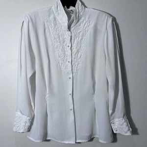 Vintage Nicola Long Sleeve Embroidered Dressy Shirt Ivory Size 14 Pearl Buttons - Picture 1 of 11