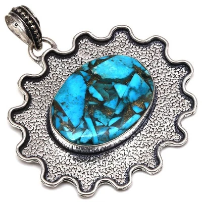 Colgante Azul Cobre Turquesa Piedras Preciosas Día de la Madre Plata Joyería 1.75" Foto 1 de 4