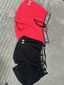 Bundle Of 2 Youth Medium Under Armor Shorts Black & Neon Pink - Picture 1 of 11