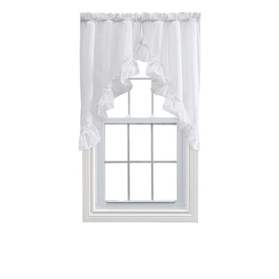 Ellis Stacey 1.5" Rod Pocket Solid Color Window Ruffled Swag 60"x38" White - Image 1 of 4