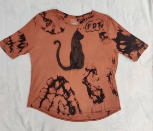 Cats Against Trump FDT Upcycled Batik Tie Dye Womens L OOAK T-Shirt Sustainable - Picture 1 of 11