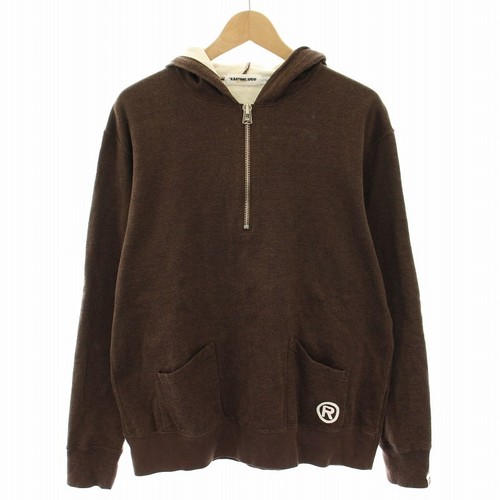 A BATHING APE (BAPE) Felpa con cappuccio A Bathing Ape pullover mezza zip logo marrone bianco L usata