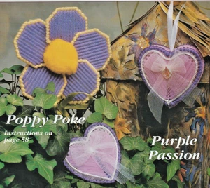 Purple Passion Heart & Poppy Poke - PLASTIC CANVAS PATTERN - Removed from Book - Picture 1 of 1