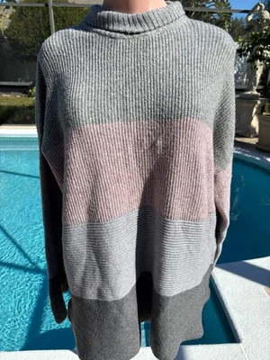 Joseph A Pink Gray Sweater Top Stripe Mock Turtleneck Top Womens 1X NEW $88 MINT - Image 1 of 4