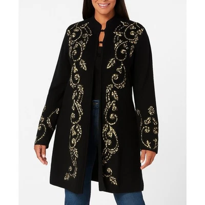 Abrigo Cárdigan Grande Vintage Pamela McCoy Longline Acanalado Negro Estampado Guepardo Foto 1 de 4