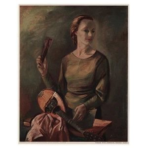 Woman with Mandolin Art Print Vintage 1940s Frederic Taubes Chicago IL - Picture 1 of 11