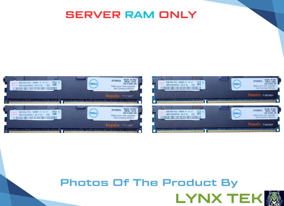 Lote de 4 SK Hynix 8GB 2Rx4 PC3 10600R DDR3 ECC RDIMM Dell Cert HMT31GR7BFR4C-H9 Foto 1 de 1