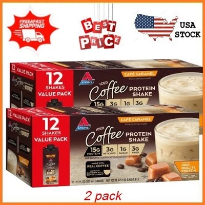 Pacote com 2 Shake de Proteína de Café Gelado Atkins, Café Caramelo, Keto Friendly, 12 unidades - Imagem 1 de 4