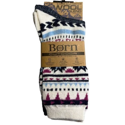 Paquete de 2 calcetines Born Outdoor mezcla de lana marfil hada y azul marino talla lisa 4-10 Foto 1 de 4