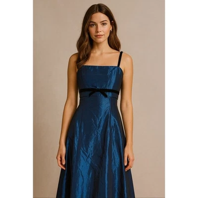 Jessica McClintock Gunne Sax Metallic Blue Prom Gown Dress Vtg 90s Women's Sz 11 - Image 1 of 4