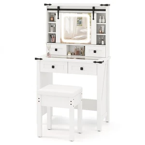 Farmhouse Vanity Desk Makeup Vanity Table w/Adjustable Brightness Sliding - Picture 1 of 10