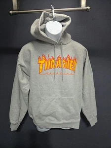 Thrasher Magazine Hoodie Mens MEDIUM Grey Flame Long Sleeve Hooded Sweatshirt - Picture 1 of 7
