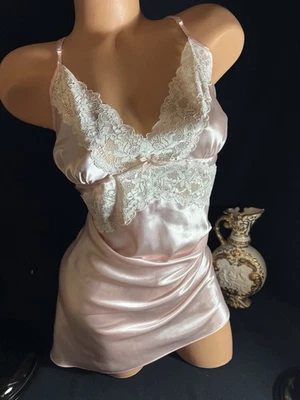 Vtg Satin Shiny Oily Frilly Sissy Pink Nightgown Gown sheer lace babydoll xl - Image 1 of 4