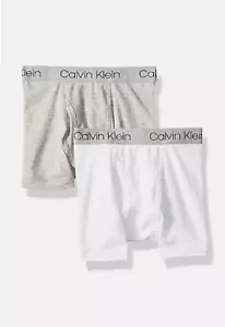 Calvin Klein Boys kids Boxer Brief Cotton Stretch 2pk size M(8-10) White & Grey - Picture 1 of 12