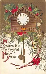 Postcard: Joyful New Year, Cuckoo Clock, Posted DB 1910's - Picture 1 of 2