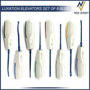 Set of 8 Dental Luxating Elevators Luxation Root Elevators Titanium Blue Tips - Picture 1 of 10
