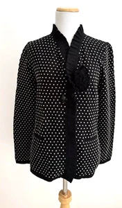 Armani Collezione Cardigan Sweater 10/12  Black Gray Polka Dots Ruffles - Italy - Picture 1 of 10