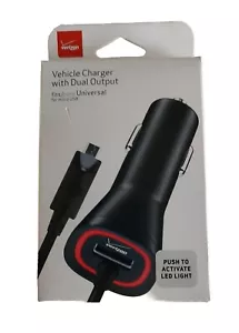 Verizon Car Charger W/ Dual Output Micro USB 9ft Cable LED Light New Sealed Box - Picture 1 of 5