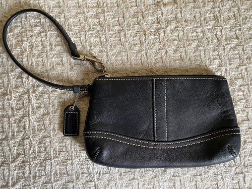 Bracciale COACH vintage in pelle nera con etichetta da appendere SUPER CARINO! 7" X 4"