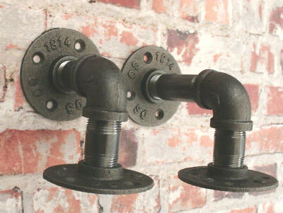 Industrial Steel Pipe Shelf Bracket Holder DIY 1 Pair - Image 1 of 4