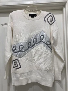 Vtg. Off White Embellished Spree international Sweater SZ S Mixed Material - Picture 1 of 12