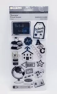 TPC Studio Teacher Clear Stamps School Days Chalkboard Ruler Globe Crayons Book - Picture 1 of 5