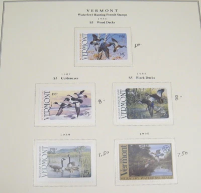 Vermont Waterfowl Hunting Permit 1986-1990 Lot of 5 Duck Stamps - Image 1 of 4