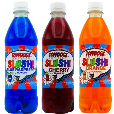 TOPPDOGZ Slush Puppy Machine Syrup ORANGE BLUE RASPBERRY CHERRY Slushy machine 3x 500ml