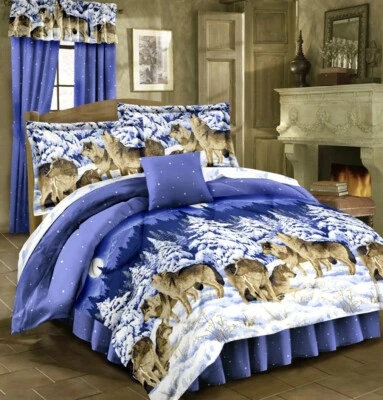 MIDNIGHT WOLVES Bed In Bag Howling Pack Wolf Bedding Blue Comforter & Sheet Set - Image 1 of 4