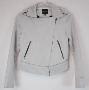 Decjuba Jacket Womens Size 8 Grey Long Sleeve Biker Zip Mock Suede - Picture 1 of 12