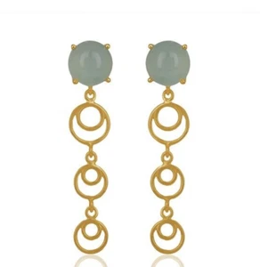 Open Circle Phase Chandelier Earrings - Aqua Chalcedony Gift Jewelry For Female - Picture 1 of 3
