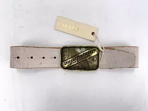 Diesel Buckle Leather Classic Logo Unisex Belt, Unisex Belt Size 38", White, New - Picture 1 of 12