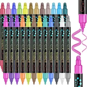 24 Colors Metallic Markers Dual Tip for Black Paper Wood DIY Art - Picture 1 of 7