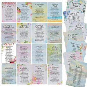 SENTIMENTAL GRAVESIDE MEMORIAL VERSE KEEPSAKE CARDS - MUM - DAD - WIFE - HUSBAND - Picture 1 of 13