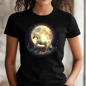 T-Shirt Frauen Einhorn an Vollmond Motiv Baumwolle Größe XS bis 3XL - Picture 1 of 1