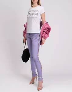 RRP €1410 PHILIPP PLEIN COUTURE Leather Trousers Size S Purple Zipped Skinny - Foto 1 di 12