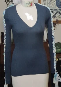 Splendide maniche top in lana, seta e cashmere blu - L - Foto 1 di 18