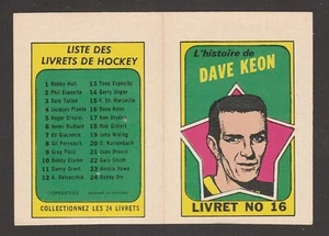 1971-72 OPC O-PEE-CHEE FOLLETOS FRANCESES # 16 DAVE KEON 20453 - Imagen 1 de 2