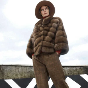 Women Sable Color Winter Real Fox Fur Coat Jacket Stand Collar Thick Outwear New - Picture 1 of 4