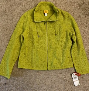 NWT Ruby Rd. Women's 12 Full Zip Up Lime Green Embroidered Jacket - Picture 1 of 4