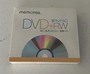 Memorex - 5PK / PAQ DVD+RW *NEW* Recordable - 4X, 4.7GB, 120 min - Picture 1 of 3