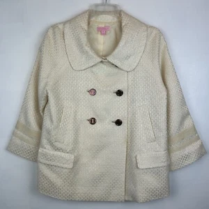 Blazer femme Lilly Pulitzer 8 laine tissée veste ivoire texturé double boutonnage - Photo 1/12